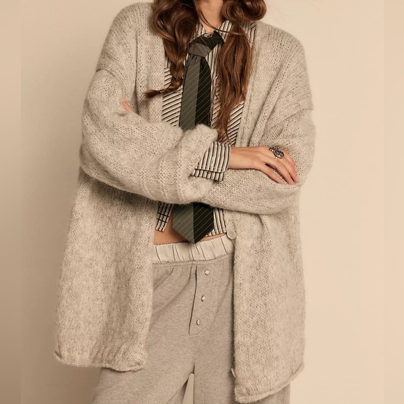 Free People Sweaters - Free People‎ Marina SoftSpun Cardigan Light Heather Grey Alpaca Wool Large NWT